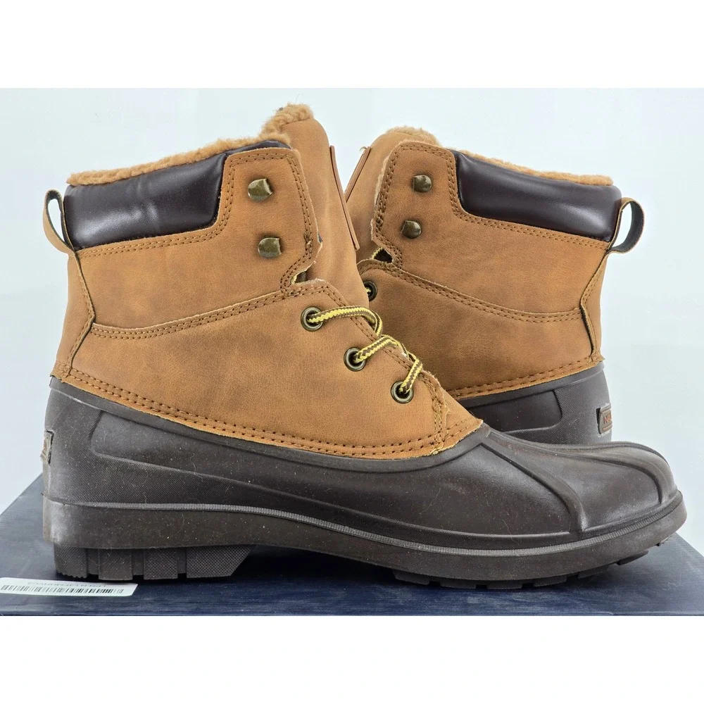 Nautica Dazo 2 Duck Boots Mens 10 Tan Brown Thinsulate Insulated Laced-Excellent